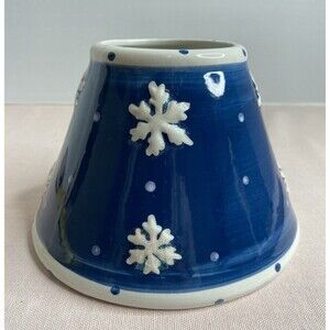 Blue & White Christmas Snow Snowflake Ceramic Candle Shade Topper Lid